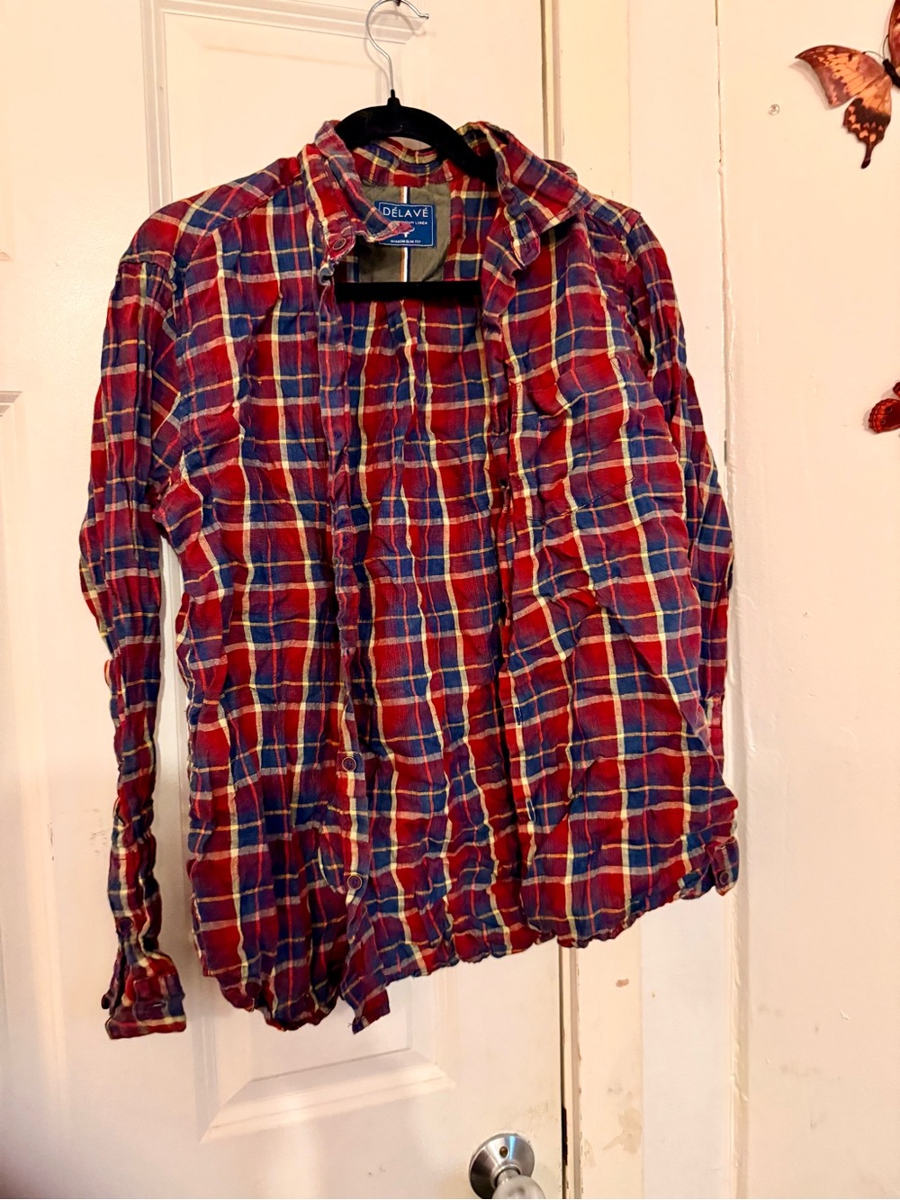 Men's Red Plaid Button-Up Linen Shirt